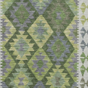 HomeRoots 5' X 8' Olive Green Tribal Area Rug: Washable, UV Protected, Stylish & Durable for Busy Homes 707949
