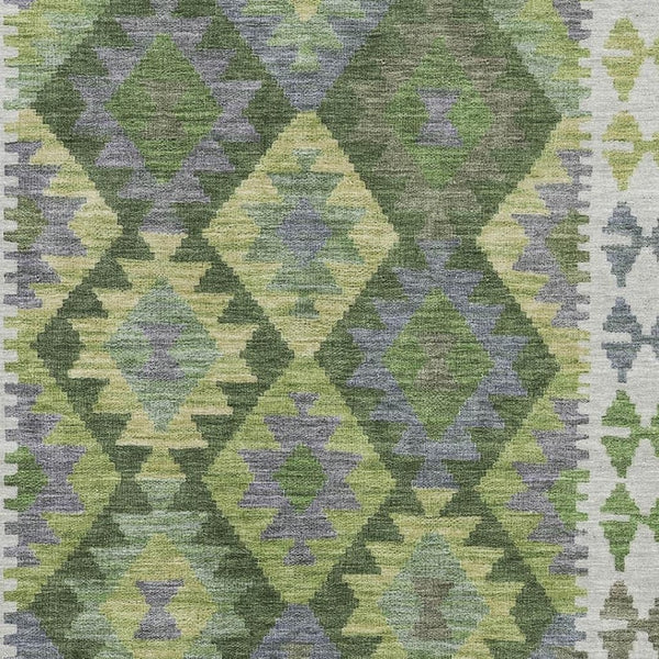 HomeRoots 5' X 8' Olive Green Tribal Area Rug: Washable, UV Protected, Stylish & Durable for Busy Homes 707949