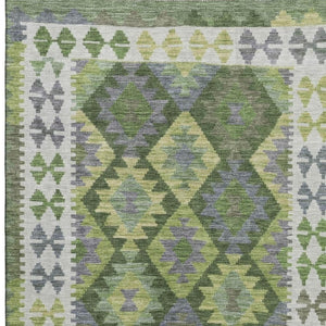 HomeRoots 5' X 8' Olive Green Tribal Area Rug: Washable, UV Protected, Stylish & Durable for Busy Homes 707949
