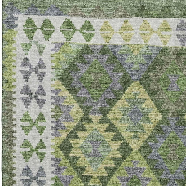 HomeRoots 8' Olive Green and Ivory Tribal Round Rug – Washable, UV-Protected, Durable for Living Spaces & More 707950