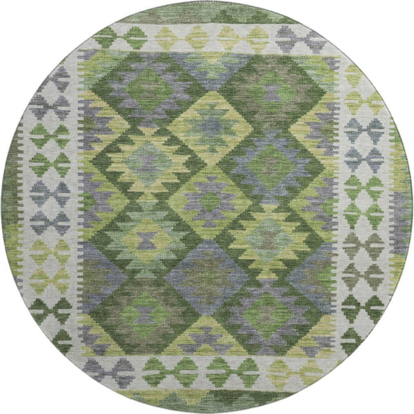 HomeRoots 8' X 10' Olive Green And Ivory Tribal Area Rug - Durable, Washable, UV Protected for Busy Homes 707951