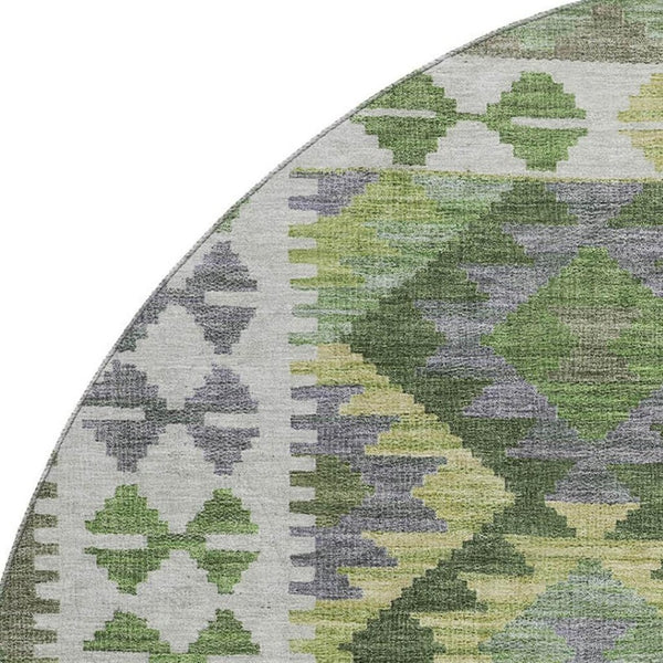 HomeRoots 8' X 10' Olive Green And Ivory Tribal Area Rug - Durable, Washable, UV Protected for Busy Homes 707951