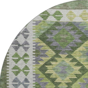 HomeRoots 8' X 10' Olive Green And Ivory Tribal Area Rug - Durable, Washable, UV Protected for Busy Homes 707951