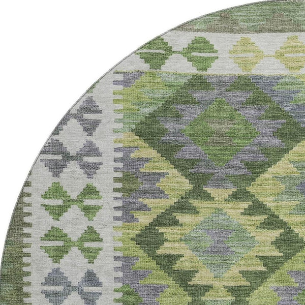 HomeRoots 8' X 10' Olive Green And Ivory Tribal Area Rug - Durable, Washable, UV Protected for Busy Homes 707951