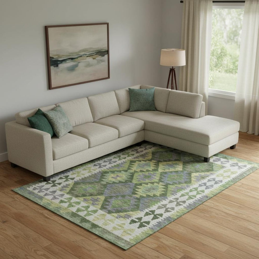 HomeRoots 10' Olive Green & Ivory Tribal Area Rug - Washable, UV-Protected, Non-Slip, Perfect for Busy Homes 707953