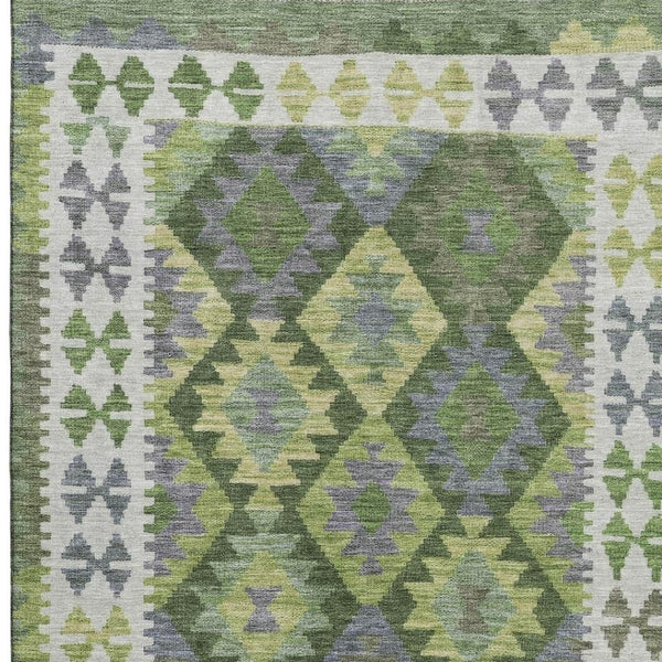 HomeRoots 10' Olive Green & Ivory Tribal Area Rug - Washable, UV-Protected, Non-Slip, Perfect for Busy Homes 707953