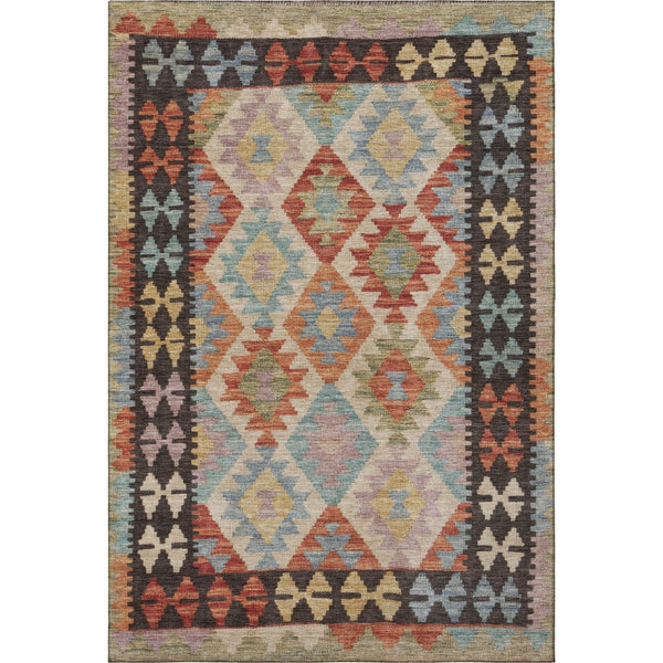 HomeRoots 5' X 8' Washable Tribal Area Rug in Rust, Blue & Beige - Durable, UV-Protected & Non-Slip Design 707955