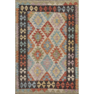 HomeRoots 8' Tribal Round Rug in Rust, Blue & Beige – Washable, Stain-Resistant, UV Protected for Indoor/Outdoor Use 707956