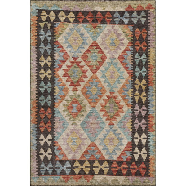 HomeRoots 8' Tribal Round Rug in Rust, Blue & Beige – Washable, Stain-Resistant, UV Protected for Indoor/Outdoor Use 707956