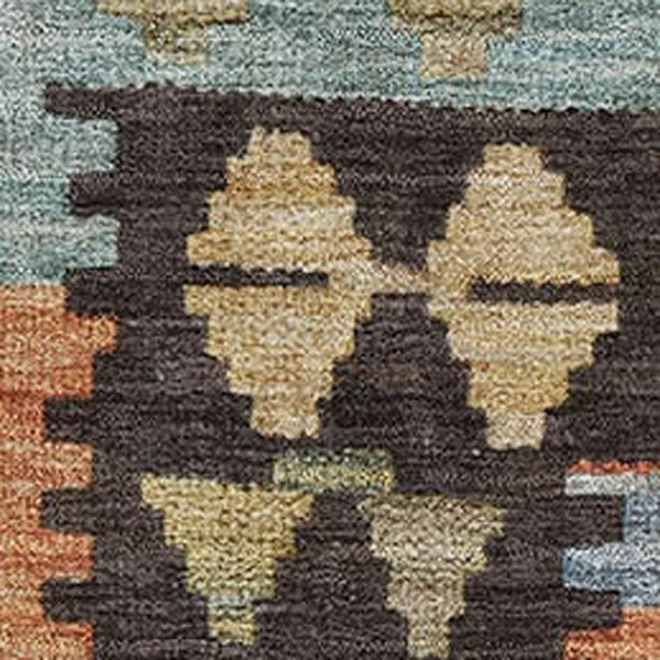 HomeRoots 8' Tribal Round Rug in Rust, Blue & Beige – Washable, Stain-Resistant, UV Protected for Indoor/Outdoor Use 707956