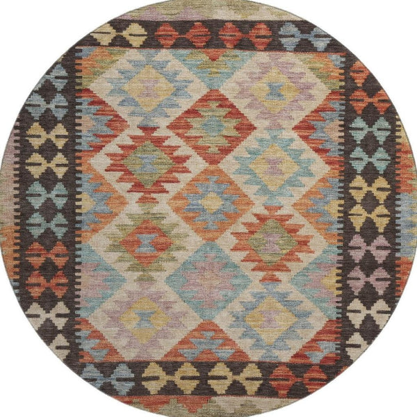 HomeRoots 8' X 10' Washable Rust Blue Beige Tribal Area Rug with UV Protection - Durable, Non-Slip Design! 707957