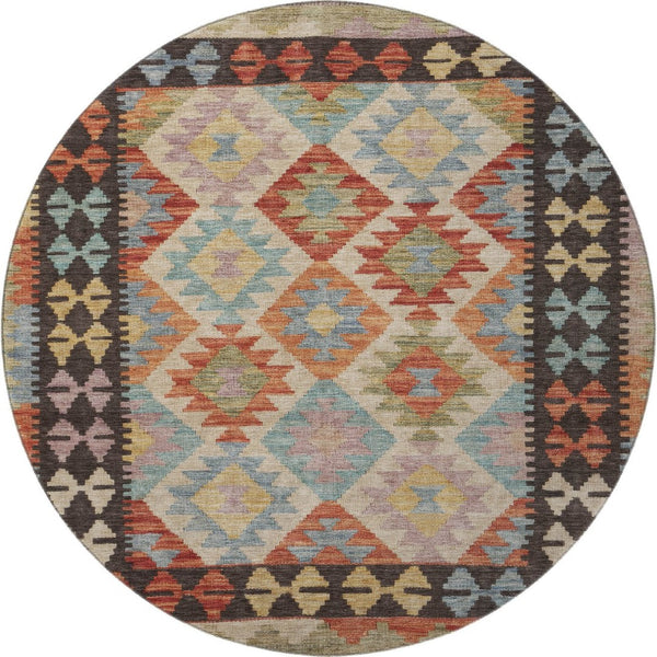 HomeRoots 8' X 10' Washable Rust Blue Beige Tribal Area Rug with UV Protection - Durable, Non-Slip Design! 707957