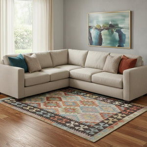 HomeRoots 9' X 12' Tribal Area Rug in Rust Blue & Beige – Durable, Washable, UV Protected for Home Spaces 707958