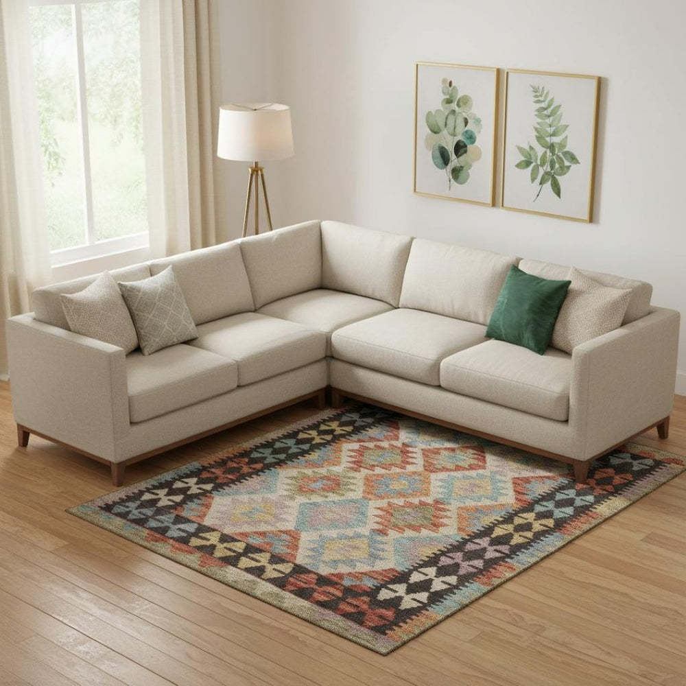HomeRoots 10' X 14' Tribal Washable Area Rug in Rust, Blue, and Beige - UV Protected, Stain Resistant, Durable Design 707959