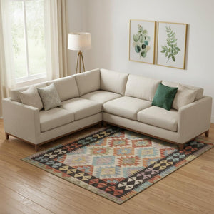 HomeRoots 10' X 14' Tribal Washable Area Rug in Rust, Blue, and Beige - UV Protected, Stain Resistant, Durable Design 707959