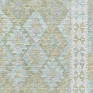 HomeRoots 5' X 8' Sage and Blue Tribal Washable Area Rug - Durable, UV-Protected, Stain-Resistant & Stylish! 707961
