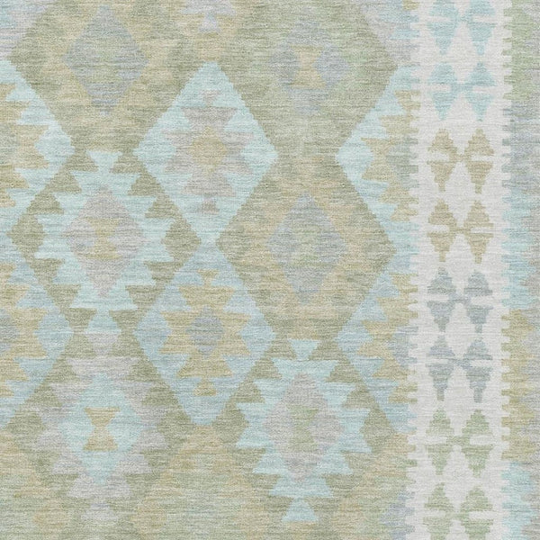 HomeRoots 5' X 8' Sage and Blue Tribal Washable Area Rug - Durable, UV-Protected, Stain-Resistant & Stylish! 707961