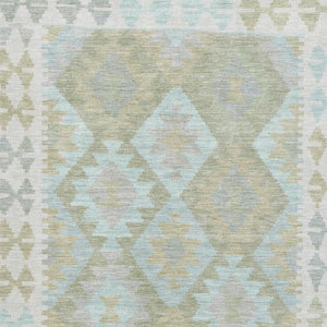 HomeRoots 8' Sage and Blue Tribal Round Rug - Stylish, Washable, UV-Protected, Non-Slip for Indoor & Outdoor Use 707962