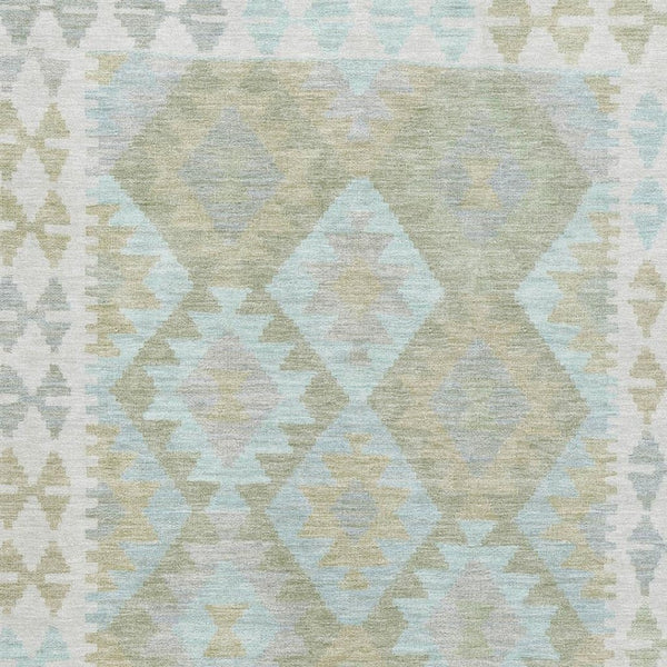 HomeRoots 8' Sage and Blue Tribal Round Rug - Stylish, Washable, UV-Protected, Non-Slip for Indoor & Outdoor Use 707962