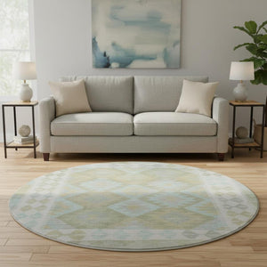 HomeRoots 8' X 10' Sage and Blue Tribal Area Rug - Washable, UV-Protected, Stain-Resistant, Stylish Comfort 707963