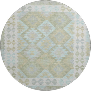 HomeRoots 8' X 10' Sage and Blue Tribal Area Rug - Washable, UV-Protected, Stain-Resistant, Stylish Comfort 707963