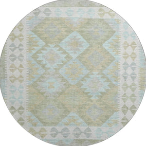 HomeRoots 8' X 10' Sage and Blue Tribal Area Rug - Washable, UV-Protected, Stain-Resistant, Stylish Comfort 707963