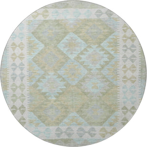 HomeRoots 8' X 10' Sage and Blue Tribal Area Rug - Washable, UV-Protected, Stain-Resistant, Stylish Comfort 707963