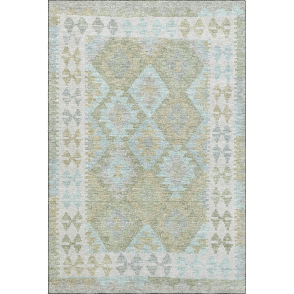 HomeRoots 9' X 12' Sage And Blue Tribal Area Rug - Washable, UV-Protected, Durable & Stylish for Every Room 707964