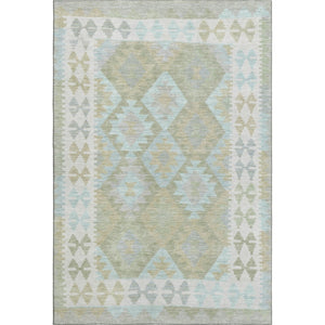 HomeRoots 9' X 12' Sage And Blue Tribal Area Rug - Washable, UV-Protected, Durable & Stylish for Every Room 707964