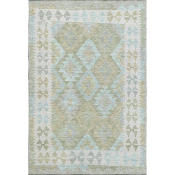 HomeRoots 9' X 12' Sage And Blue Tribal Area Rug - Washable, UV-Protected, Durable & Stylish for Every Room 707964