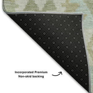 HomeRoots 9' X 12' Sage And Blue Tribal Area Rug - Washable, UV-Protected, Durable & Stylish for Every Room 707964