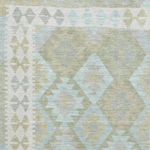 HomeRoots 9' X 12' Sage And Blue Tribal Area Rug - Washable, UV-Protected, Durable & Stylish for Every Room 707964