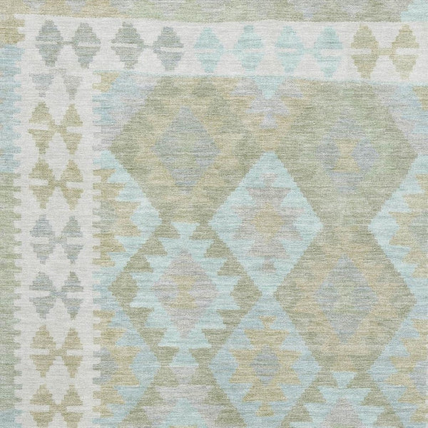 HomeRoots 9' X 12' Sage And Blue Tribal Area Rug - Washable, UV-Protected, Durable & Stylish for Every Room 707964