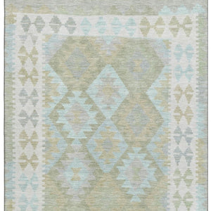 HomeRoots 9' X 12' Sage And Blue Tribal Area Rug - Washable, UV-Protected, Durable & Stylish for Every Room 707964