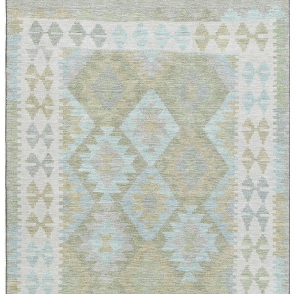 HomeRoots 9' X 12' Sage And Blue Tribal Area Rug - Washable, UV-Protected, Durable & Stylish for Every Room 707964