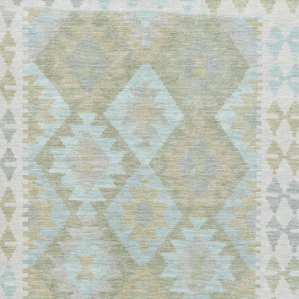 HomeRoots 10' X 14' Sage and Blue Tribal Washable Area Rug – Stylish, Durable, UV-Protected for Busy Homes! 707965