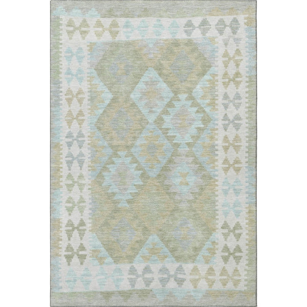 HomeRoots 10' X 14' Sage and Blue Tribal Washable Area Rug – Stylish, Durable, UV-Protected for Busy Homes! 707965