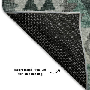 HomeRoots 5' X 8' Pale Aqua & Ivory Tribal Area Rug - Washable, UV-Protected, Durable Design for Active Homes 707967