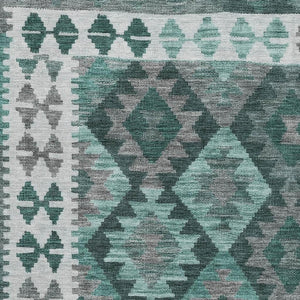 HomeRoots 5' X 8' Pale Aqua & Ivory Tribal Area Rug - Washable, UV-Protected, Durable Design for Active Homes 707967