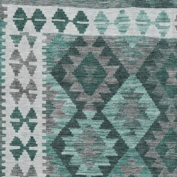 HomeRoots 5' X 8' Pale Aqua & Ivory Tribal Area Rug - Washable, UV-Protected, Durable Design for Active Homes 707967