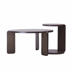 English Elm 32.68 Inch Black Oak Veneer Nesting Round Coffee Table Set for Modern Living Rooms W2899P435700