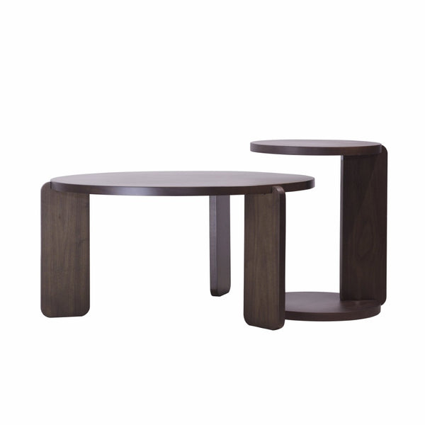 English Elm 32.68 Inch Black Oak Veneer Nesting Round Coffee Table Set for Modern Living Rooms W2899P435700