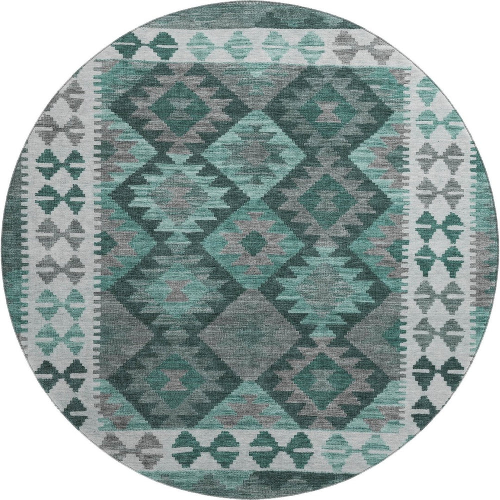 HomeRoots 8' X 10' Pale Aqua & Ivory Tribal Area Rug - Washable, UV-Protected, Stylish for Kids & Pets! 707969