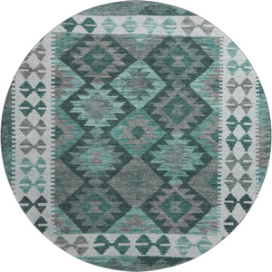 HomeRoots 8' X 10' Pale Aqua & Ivory Tribal Area Rug - Washable, UV-Protected, Stylish for Kids & Pets! 707969