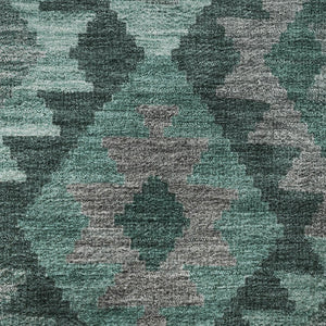 HomeRoots 8' X 10' Pale Aqua & Ivory Tribal Area Rug - Washable, UV-Protected, Stylish for Kids & Pets! 707969