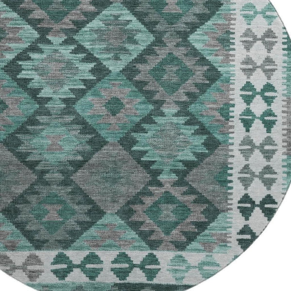 HomeRoots 8' X 10' Pale Aqua & Ivory Tribal Area Rug - Washable, UV-Protected, Stylish for Kids & Pets! 707969