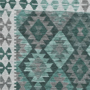 HomeRoots 9' X 12' Pale Aqua Tribal Area Rug with UV Protection – Stylish, Stain Resistant, Non-Slip Design! 707970
