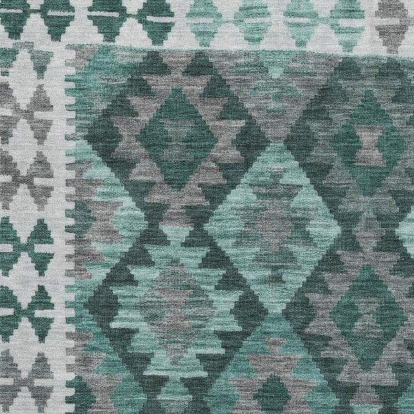 HomeRoots 9' X 12' Pale Aqua Tribal Area Rug with UV Protection – Stylish, Stain Resistant, Non-Slip Design! 707970