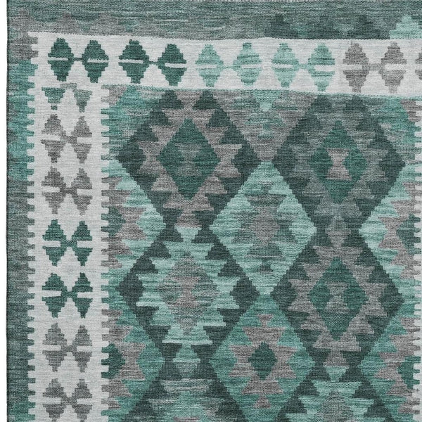 HomeRoots 9' X 12' Pale Aqua Tribal Area Rug with UV Protection – Stylish, Stain Resistant, Non-Slip Design! 707970