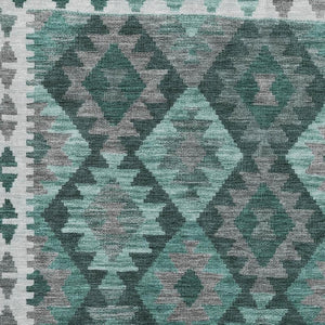 HomeRoots 10' X 14' Pale Aqua Tribal Washable Area Rug - Stain-Resistant, UV Protected, Perfect for Families! 707971